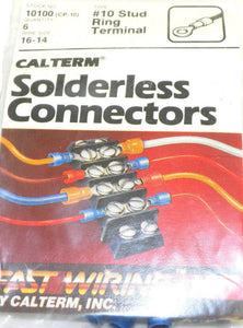 Calterm 10100 (CP-10) Wire Size 16-14 #10 Stud Size Ring Terminal 6 Pcs