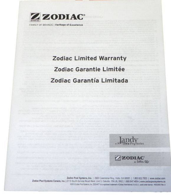 Jandy Pro Series Zodiac Limited Warranty Guide