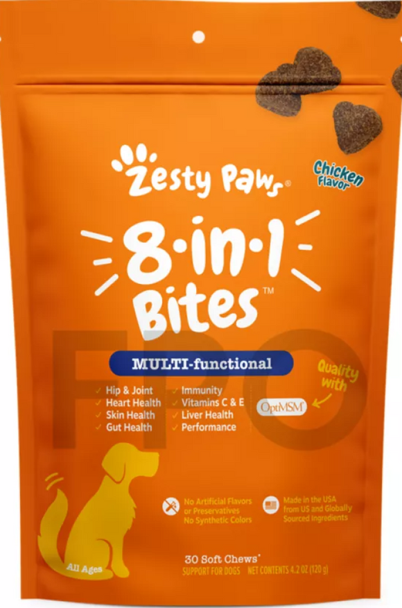 Zesty Paws 8-in-1 Bites, Chicken, 30 ct. - Dog Supplements