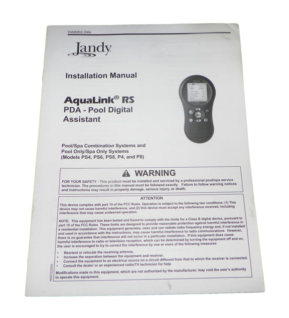 Jandy Aqualink RS PDA - Pool Digital Assistant Installation Manual