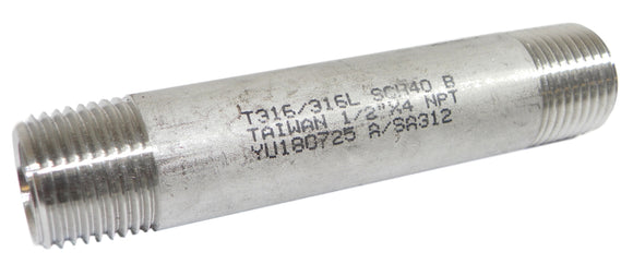 SCI YU180725 1/2″ × 4″ NPT Schedule 40 T316/316L Stainless Steel Welded Nipple